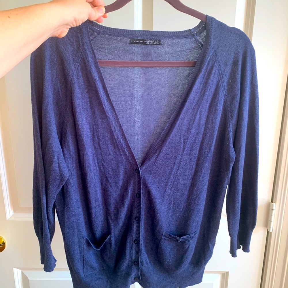 UK brand Atmosphere Blue Cardigan. Flattering. Like new.